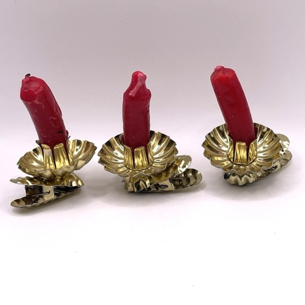 Vintage Clip On Christmas Tree Candle Holders Pinecone Brass Tone Lot of 3 Gold